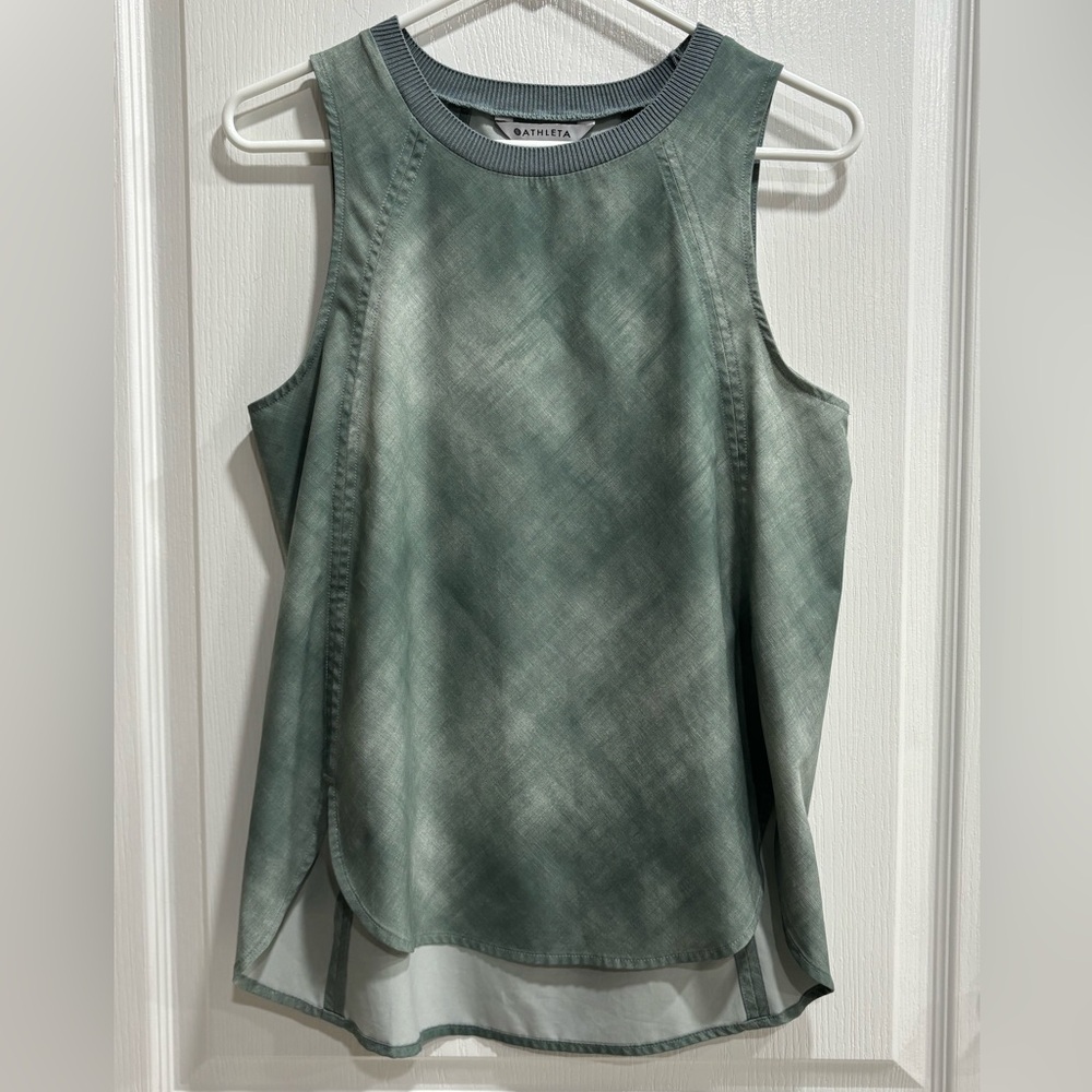 Athleta Mixed Media Pullover Tank, Brushed Green Print, Athleisure, Woman’s XS